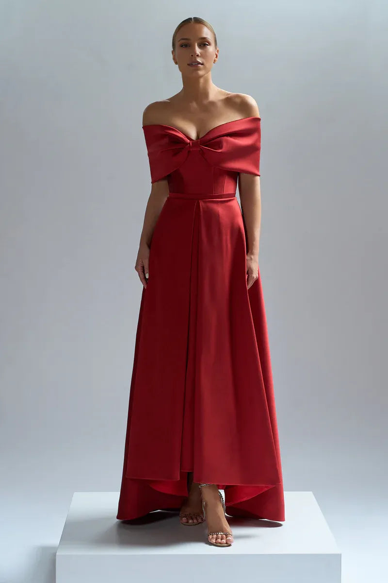 Stores With Prom Dresses A-line Long Evening Prom Dress Off-the-shoulder With Bow Formal Wear Dresses